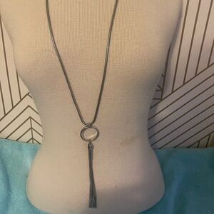 Elegant Silver Tone Necklace with Ring Pendant